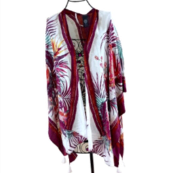 NWT Vince Camuto Floral Lightweight Top Cardigan Swim Suit Cover-up Burgundy OS - Picture 3 of 17